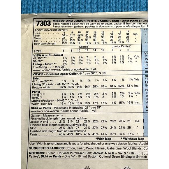 McCalls 7303 Sewing pattern suit blazer pant 1980s size 8 - Picture 4 of 7